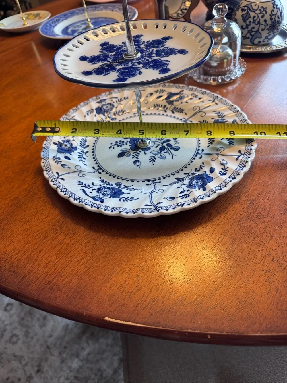 Vintage Blue and White Two-Tier Porcelain Serving Stand